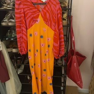 Never Fully Dressed Red and Orange Printed Midi Dress